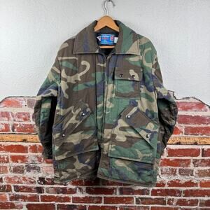 Vintage SafTBak Chiller Killer Jacket Size XL Woodland Camo Insulated Zip Up USA